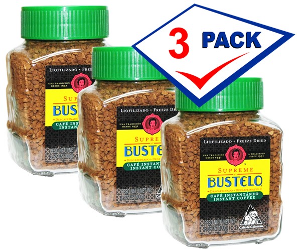 Bustelo Freeze Dried Coffee Supreme Decaffeinated 3.5 oz. Pack of 3.